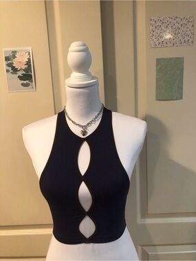 Urban Outfitters blue and brown Cutout Racerback Crop Top